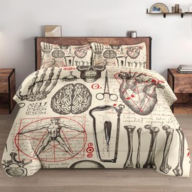 WeCozy Full Size Comforter Set with 2 Pillowcases, Vintage Science Anatomy Soft 3 Pcs Bedding for Kids and Adults Bedroom Bed Decor