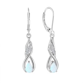 Aprila Drop Dangle Earrings 925 Sterling Silver Infinity Leverback Earrings with Created White Fire Opal 5A Cubic Zirconia Jewelry for Women