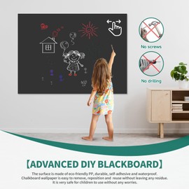Wall Magnetic Blackboard Contact Paper, 23.58" x 15.72", Self-Adhesive Blackboard Wallpaper, Include 5 Chalks, 4 Strong Magnets, 1 Blackboard Sassafras Fit, Home/School/Playroom, DIY Reusable