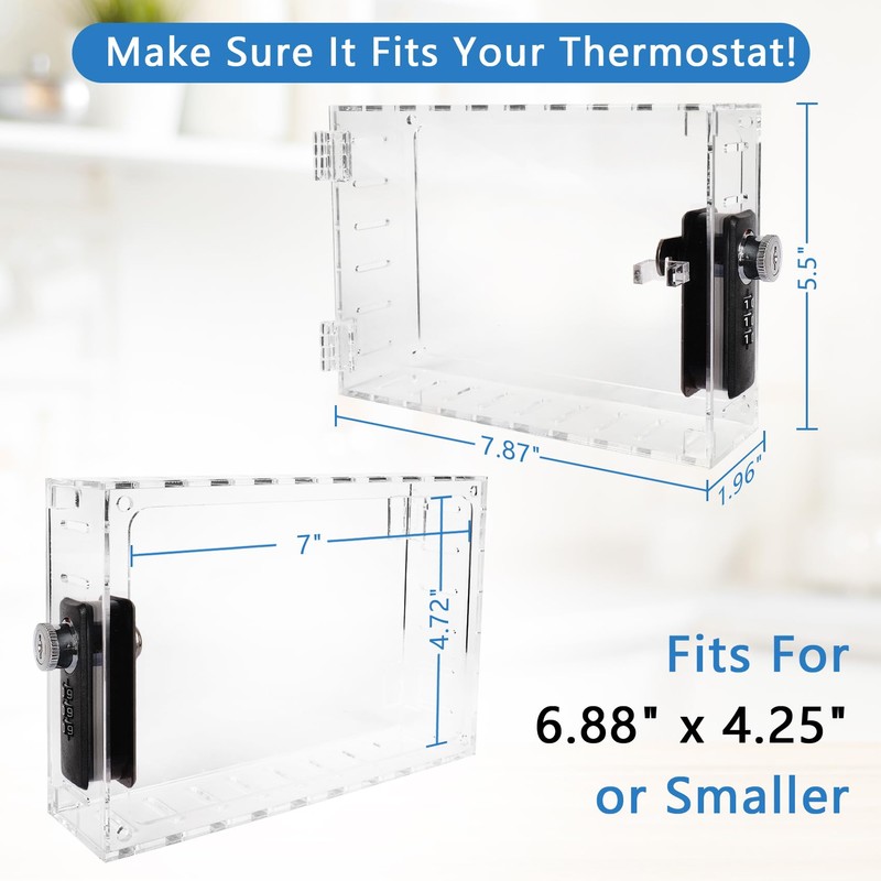 Universal Thermostat Lock Box with Combination and Key Lock, Clear