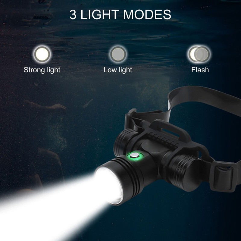 LED Underwater Waterproof 60m Diving Headlamp Headlight Head Mounted Dive