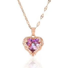 Collar Mujer Oro Rosa Corazón Elegante Dije Colgante Chapado En Oro rosa 18 K Con Zirconia Cúbica Novia Esposa Mama Cumpleaños Aniversario