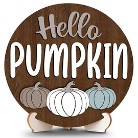 Hello Fall Wooden Sign Decor with Stand, Pumpkin Table Signs for Autumn Desk Centerpieces, Thanksgiving Wood Decorations for Home Room Kitchen Tabletop Decor -A08