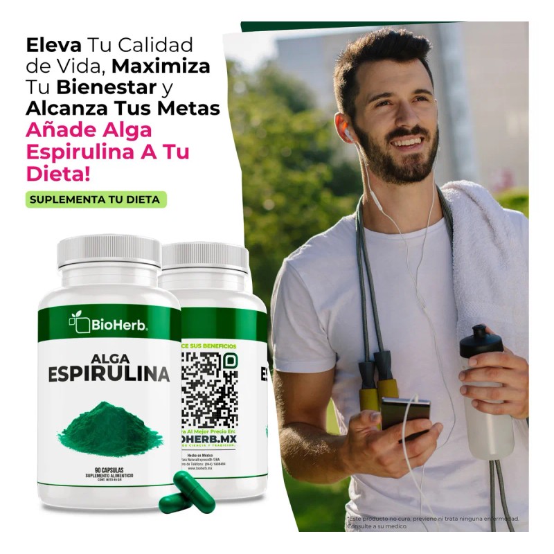 BioHerb Espirulina Orgnica 100 Pura Superalimento Natural con 90 Cpsulas