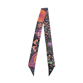 JERLA 100% seda de morera, bufanda para la cabeza, cinta para el pelo, asa de bolso, bufanda, pañuelo para mujer, negro (Flower Black), 47.24''X2.17''