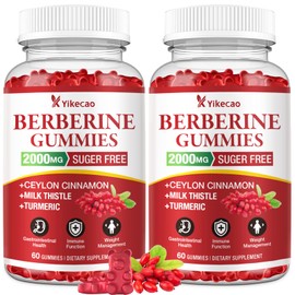Yikecao 2 Pack Berberine Supplement Gummies, 2000mg High Potency Organic Berberine with Ceylon Cinnamon, Sugar Free, Immune System & Metabolism Support, Raspberry Flavor - 120 Count