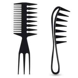 2 Pcs Men's Hair Styling Combs set Pompadour Wide Tooth Comb Texture Comb for Slicked Back, Adding Volume, Fauxhawk, 3 in 1 Hair pick Double Side Afro Comb for Hairstyle