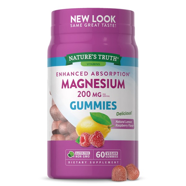 Magnesium Gummies | 200mg | 60 Count | Vegan, Non-GMO & Gluten Free Supplement | Enhanced Absorption | by Nature's Truth