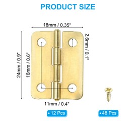 PATIKIL Small Butt Hinges 1 Inch, 12 Pack Mini Jewelry Box Hinge with Screw for Jewelry Wooden Boxes Cabinet Drawer Doors Gate, Gold