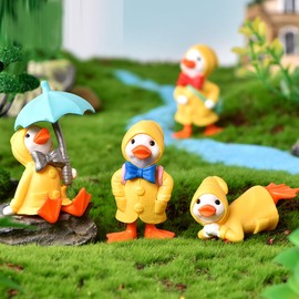 FOLANDO Raincoat Duck Figure Set, 4 Pcs Mini Duck Figures Ornaments Micro Animal Figures Garten Decoration Duck Statue Landscape Decor Funny Duck Figurine Desk Office Home Decoration (4 Pcs Duck)