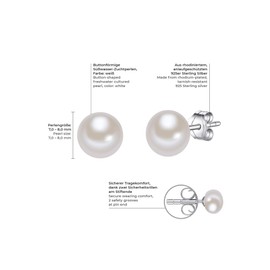 Valero Pearls Women's Earrings with High Quality Freshwater Cultured Pearls in Size: Approx. 7 mm, button white 925 sterling silver - pearl ear studs with real pearls, 178810