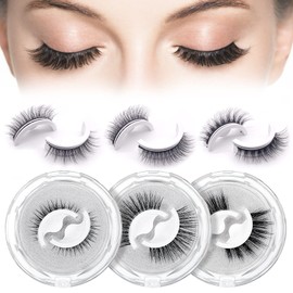 Self-Adhesive False Eyelashes, No Glue Needed, 3D Natural Look, Reusable & Easy to Apply, Body Heat Activated, Fluffy Fake Lashes, 3 Pairs of Natural Lashes for a Fluttery, Glamorous Look