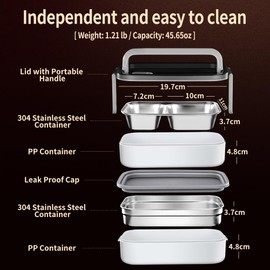 BOMANSI BOMS Stainless Steel Lunch Box - Insulated Bento Box Multifunctional Containers with 3 Compartments-Layered Design for Work Picnic Travel
