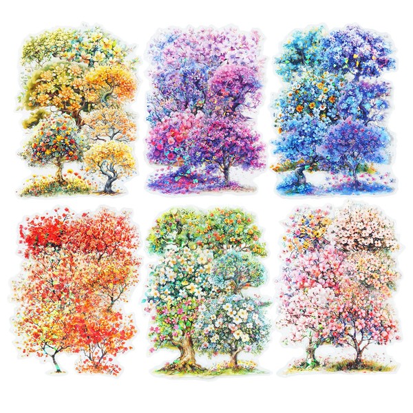 AuriicLeaf Flower Tree Scrapbook Stickers Set, 60PCS Holographic Ephemera for