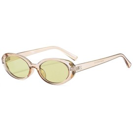 Laurinny Retro Oval Sunglasses for Women Fashion 90s Cute Small Sun Glasses Skinny Vintage Tinted Sunnies, Yellow Lenses & Clear Champage Frame