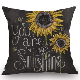 Swono You are My Sunshine Quote Throw Pillow Case Cushion Cover Cotton Linen 18x18 Inches for Sofa Couch