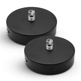 DOJA Barcelona Ceiling Lights Canopy, Black, Pack of 2, Lamp Canopy 100 x 25 mm, Ceiling Rose, Metal Ceiling Canopy, Ceiling Lights Accessories, Bedroom Decoration, Cable Cover