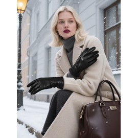 FIORETTO Womens Leather Gloves Winter Touchscreen Warm Fleece Lined Sheepskin Driving Gloves (Chrome-Free) Black Medium