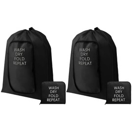 2 Pcs Travel Laundry Bag Washable Dirty Clothes Bag with Drawstring and Zipper for Suitcase, 22 x 18 Inch (Black,Classic)