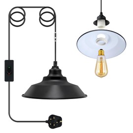 Plug in Pendant Light Cord E27 Vintage Pendant Light Fitting with Plug 4.5M Cable Suspended Industrial Hanging Light Kit with Switch Black Pendant Light Kit Ceiling Lighting Fitting for Kitchen