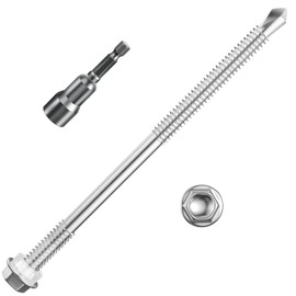 Wensilon (50Pcs)#14×5" Hex Washer Head Self Drilling Screws, 410 Stainless Steel Metal SheetScrews，TEK Screws, Self Tapping Screws,Extensions Extra Long