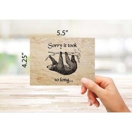 Small World Greetings Sorry It Took So Long Sloth Greeting Card 12 Count - Blank Inside with Envelopes - A2 Size (5.5"x4.25") - Belated Birthday, Late Shipment, Apology, Belated Thank You