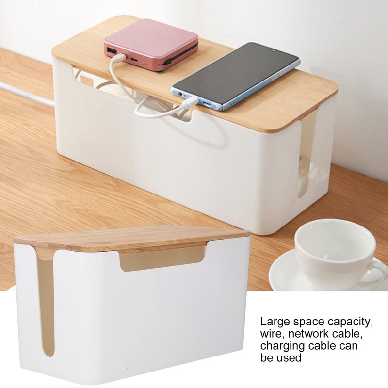Cable Box Small Cable Management Box with A Wooden Lid
