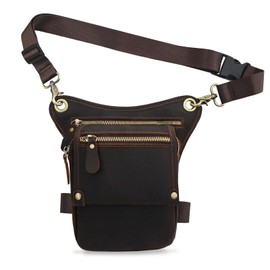 Boshiho Men's Genuine Leather Bag - Belt Bag Men's Motorcycle Dark Brown Hip Bag, Large Leather Men's Leg Bag, Outer Leg Bag, Leg Bag Bag, Travel Waist Bag, Hiking Climbing, brown, Fashion
