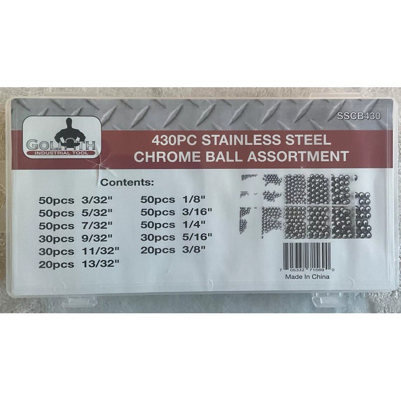 GOLIATH INDUSTRIAL TOOL 430pc Stainless steel Chrome Ball Assortment Set