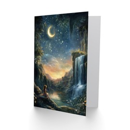 Artery8 Greeting Card Wendy in Neverland Lake Magical Forest Waterfall For Child Kids Birthday Card