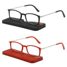 KoKoBin 2 Pairs Ultra-thin anti-blue reading glasses, anti-glare glasses,Black+Red 2.00