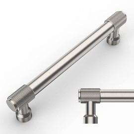 Amerdeco 10 Pack Brushed Satin Nickel Knurled Cabinet Pulls 5 Inch(128mm) Hole Center Kitchen Cabinet Handles Drawer Pulls Cabinet Hardware ZH0034