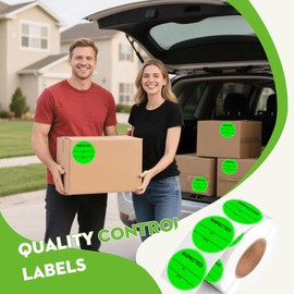 1000 Pcs Circle Inventory Labels QC Passed 2" Quality Control Inspected by Inventory Stickers Fluorescent Green Label Writable Handling for Shipping Control Organization