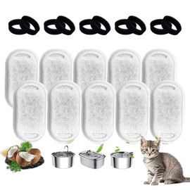 Cat Fountain Filter, Replacement Filter for Drinking Fountain, Carbon Filter and Foam Filter, Pack of 10 Replacement Filters with Activated Carbon Filter, Drinking Fountain Filter, Pet Filter for Cats
