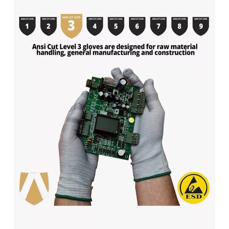 NSS ESD Gloves Lint Free PU Coated Finger Top Fit