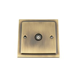 TV Coaxial Aerial Socket Single 1 Gang - Victorian - Antique Brass