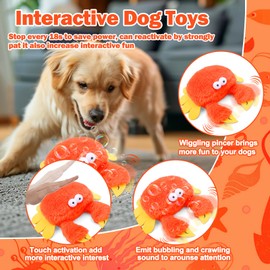 Interactive Dog Toys, Crab Dog Toy that Wiggle Pinchers, Dog Toys to Keep Them Busy, Touch Activated Dog Toys for Small / Medium / Large Puppy Enrichment, Rechargeable Pet Toys Plush, Squeaky Dog Toys