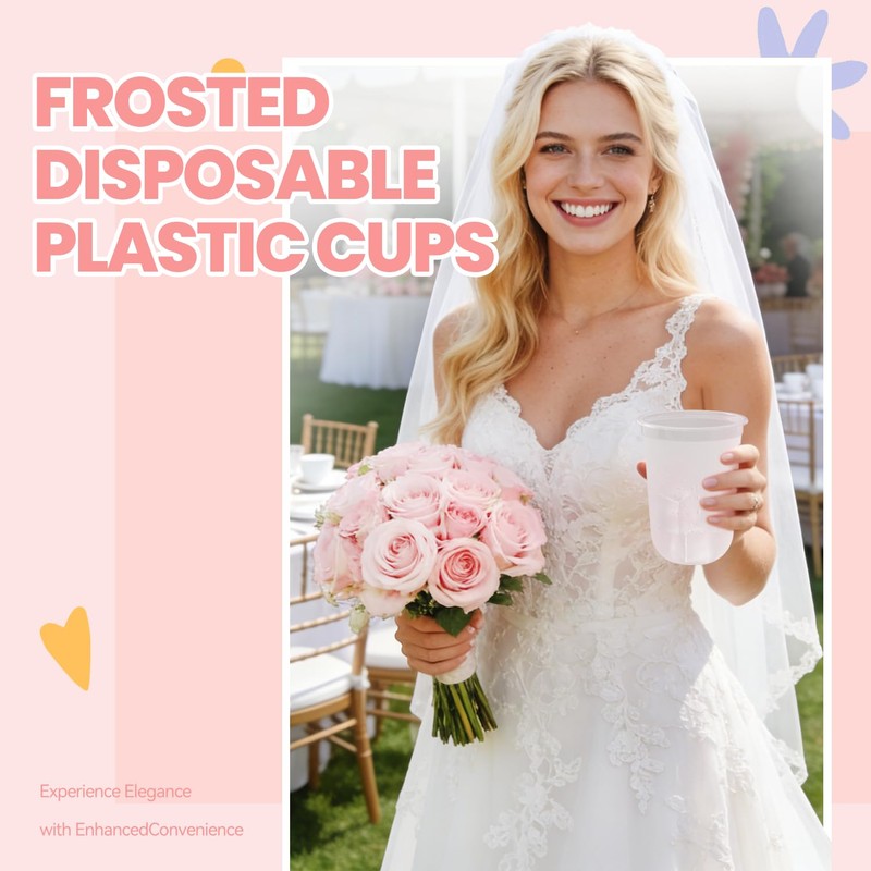 Yicentdp 100 Pack Frosted Plastic Cups Clear Disposable Cocktail Glasses