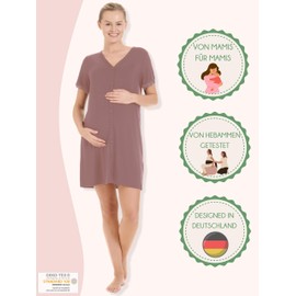 Herzmutter Weekly Bed Nightdress Women's Birth - OekoTex 100 - Button Placket - Nursing Nightdress - Maternity Nightdress - 2850, antique pink, XL