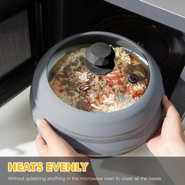 Microwave Splatter Cover Vented Glass Splatter Guard Lid with Collapsible Silicone for Food as Pot Cover 11.8 inch Large Plate for 6 7 8 9 10 11 inch Plate Bowl Light Grey