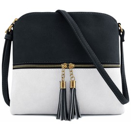 Jamie Bags Mini Crossbody Bags for Women, leather phone bag with long bag strap, Multipurpose Ladies Handbags & shoulder bags with Tassel (Black & white)