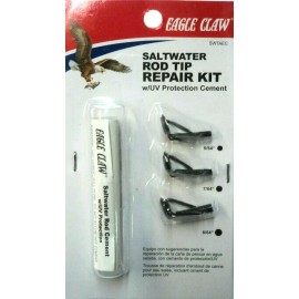 Eagle Claw Saltwater Rod Tip Repair Kit - Pack of 3 Black Tips & Cement #SWTAEC