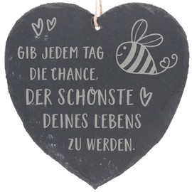 Spruchreif Large Slate Heart with Engraving, Slate Board with Cord for Hanging, Wall Decoration with Sayings, Gift Ideas for Men and Women