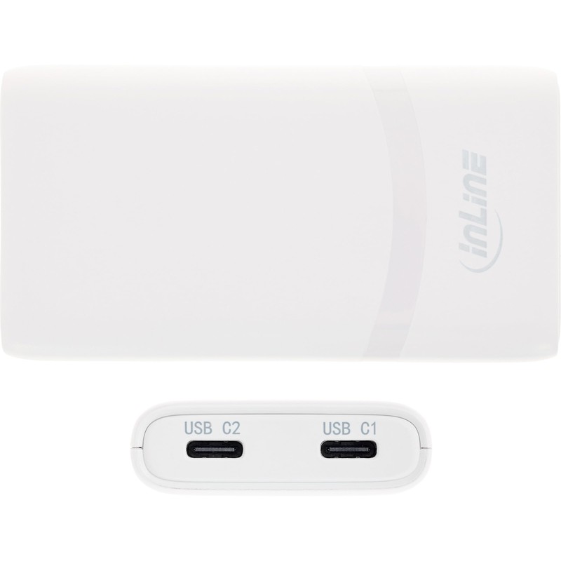 Inline USB Travel Power Supply Charger 65 W, Flat, Dual