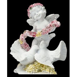 Angel Figurine with Roses and Doves 14 cm White
