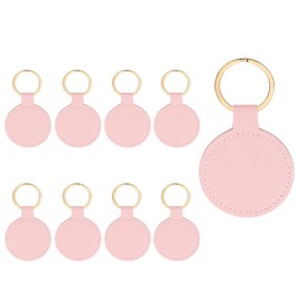 PATIKIL 9pcs Leather Keychain Blanks, 50mm Sublimation Keychain Blanks PU Leather Key Chain Bulk Keyring with Rings for Name Tag Dog Cat Collar Keys, Round,Pink
