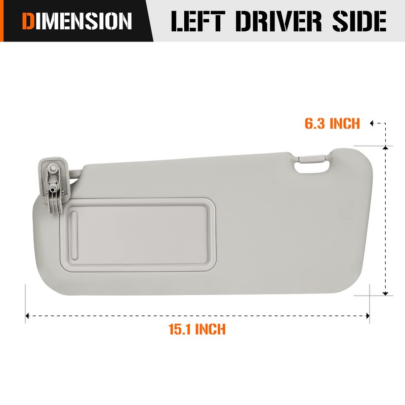 Sun Visor for 2010-2013 Mazda 3, Left Driver Side Gray