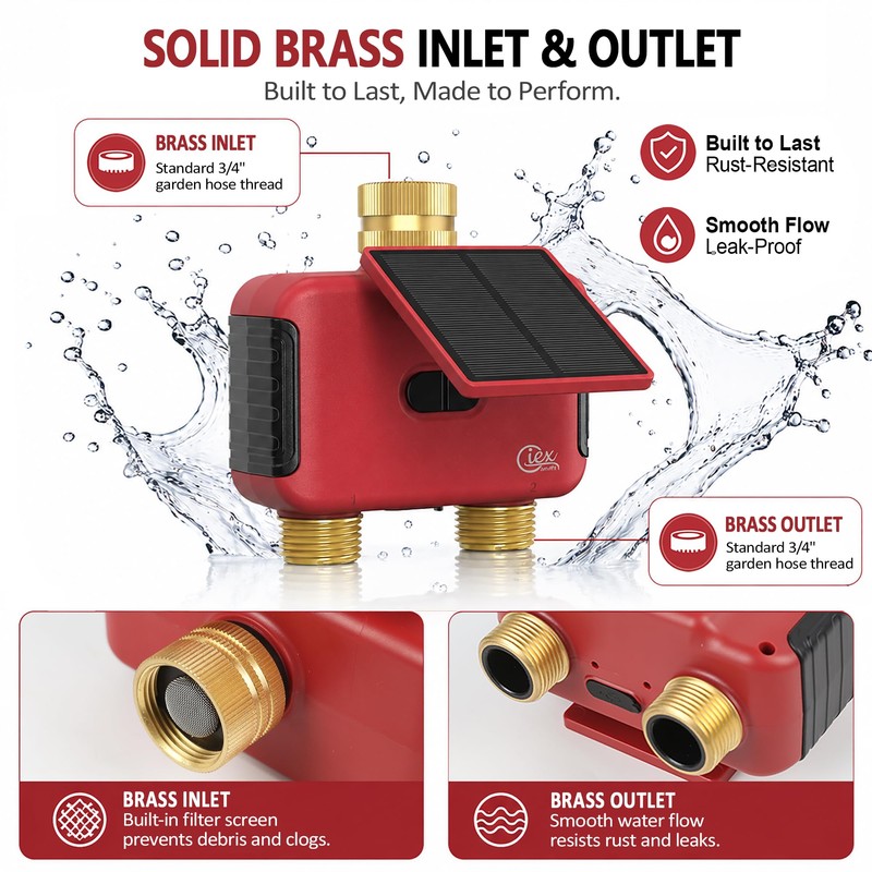 2 Zone WiFi Smart Sprinkler Timer for Garden Hose, Solar