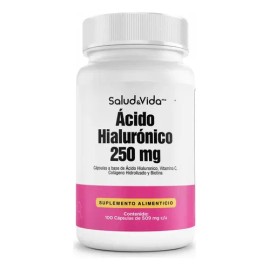 Ácido Hialurónico 250mg  Con Vitamina C, Colágeno y Biotina  100 Cápsulas  Sin Sabor  SaludVida                                                       