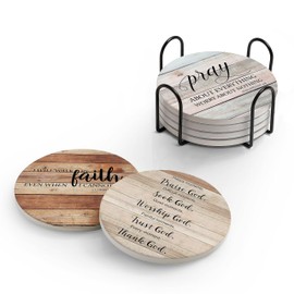 Hoomey Coasters for Drinks with Bible Verses, Set of 6 Absorbent Drinks Coasters with Holder Ceramic Drink Coaster with Cork Backing for Table Protection, Christian Coasters, Christian Gifts